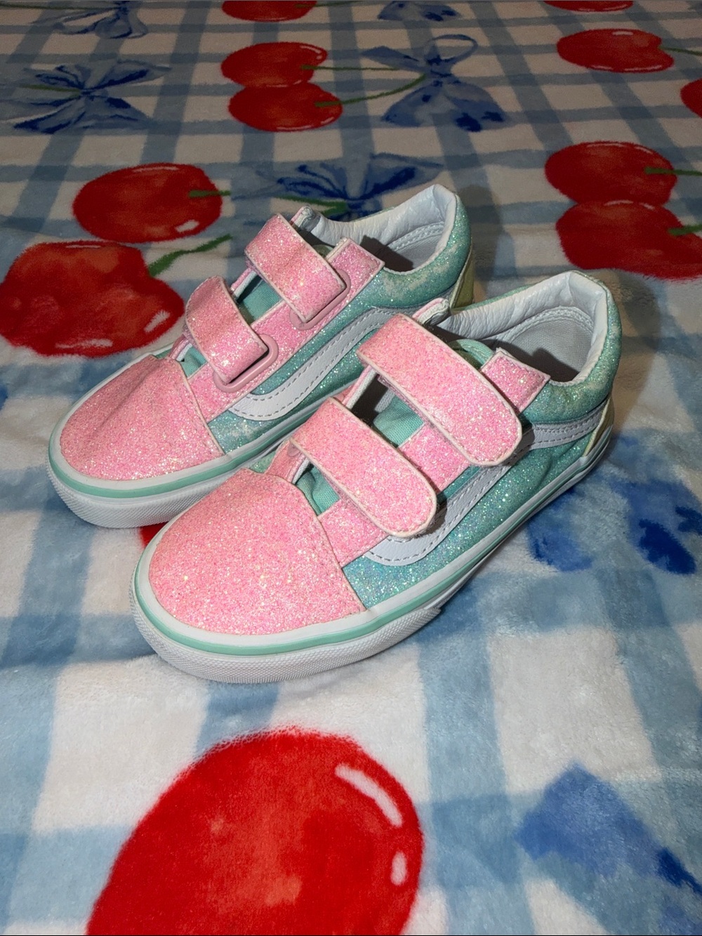 Girls' Glitter Velcro Sneakers in Pink and Mint